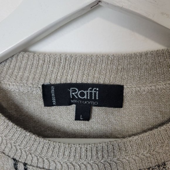 Raffi Size L Men's Wool Blend Pull-Over Sweater Tan Crew Neck - Picture 3 of 9